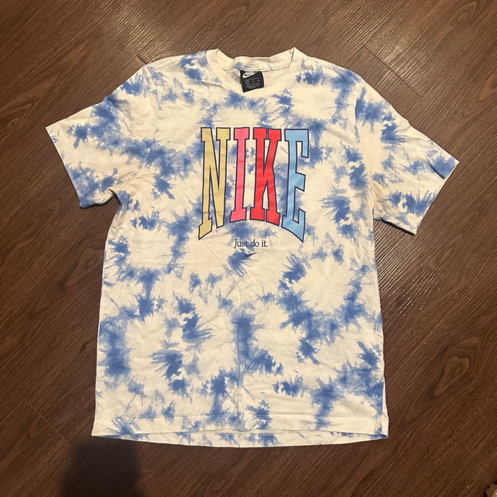 Nike Kids White and Blue Tie-Dye Tee
